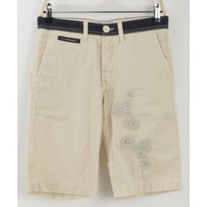 New Manuel Ritz Tinto Men's US 28 Ivory Floral Embroidered Cotton Bermuda Shorts